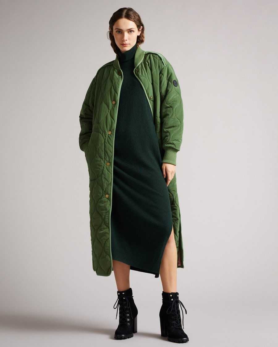 Ted Baker Aavvaa Knitted Dress With Ruched Side Detail Green | 2370465-GJ