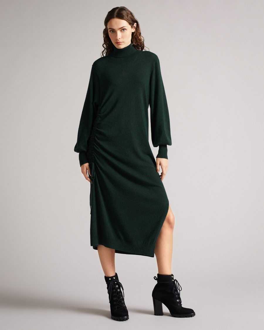 Ted Baker Aavvaa Knitted Dress With Ruched Side Detail Green | 2370465-GJ