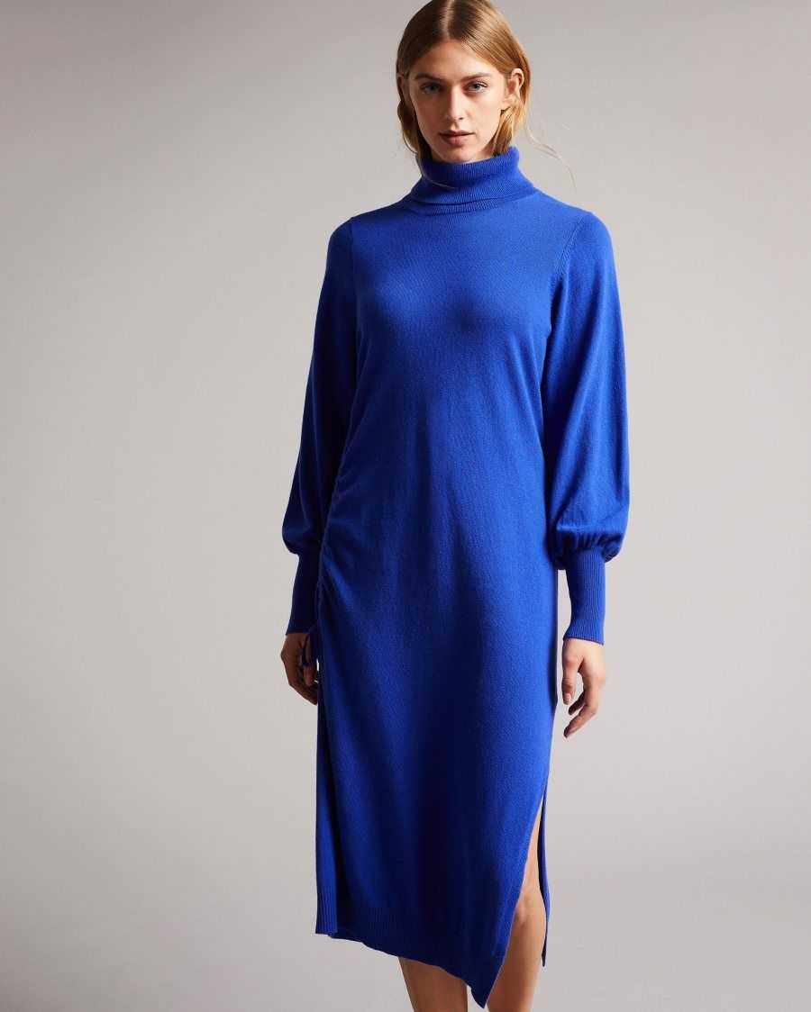 Ted Baker Aavvaa Knitted Dress With Ruched Side Detail Bright Blue | 8391674-EF