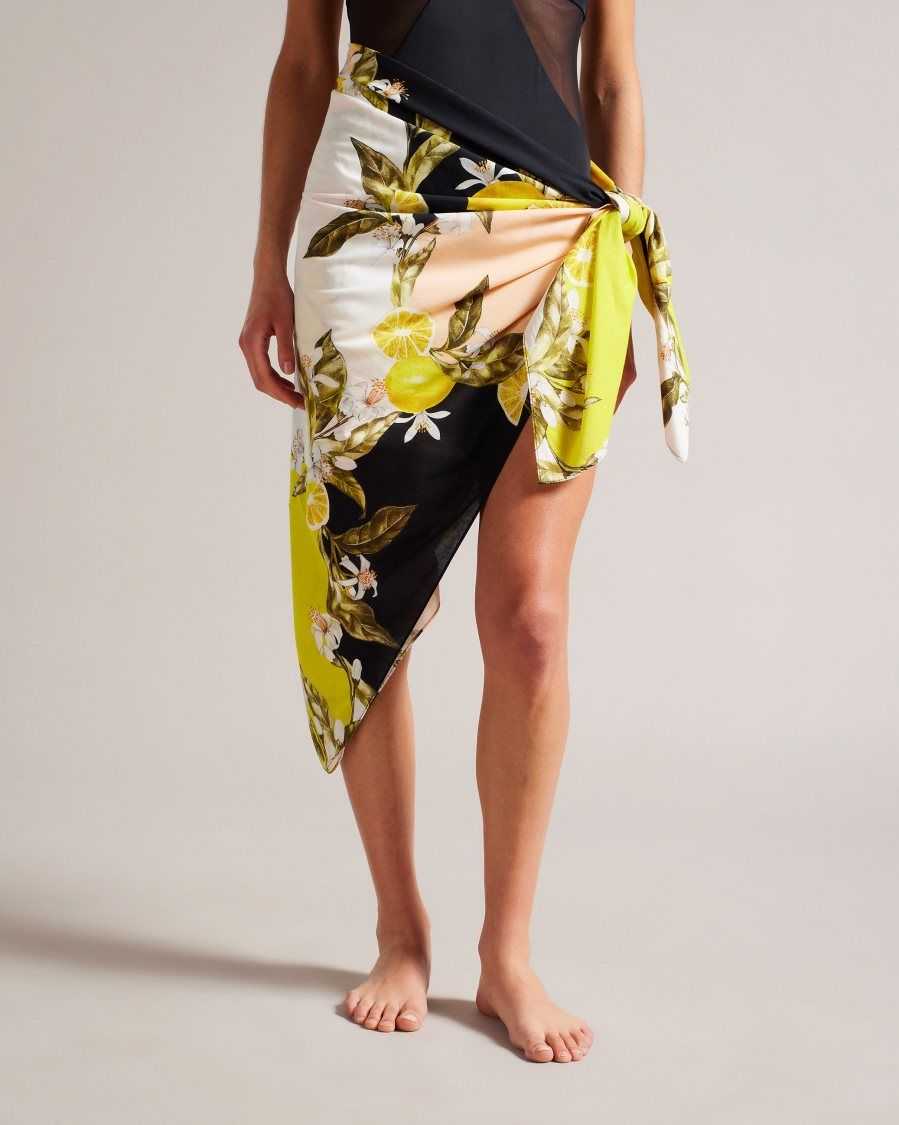 Ted Baker Abbieee Botanical Printed Beach Sarong Black | 4573219-NA