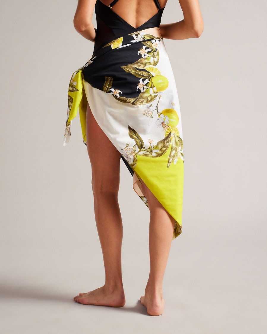 Ted Baker Abbieee Botanical Printed Beach Sarong Black | 4573219-NA