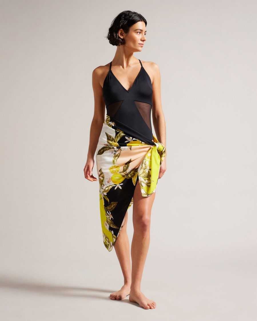 Ted Baker Abbieee Botanical Printed Beach Sarong Black | 4573219-NA