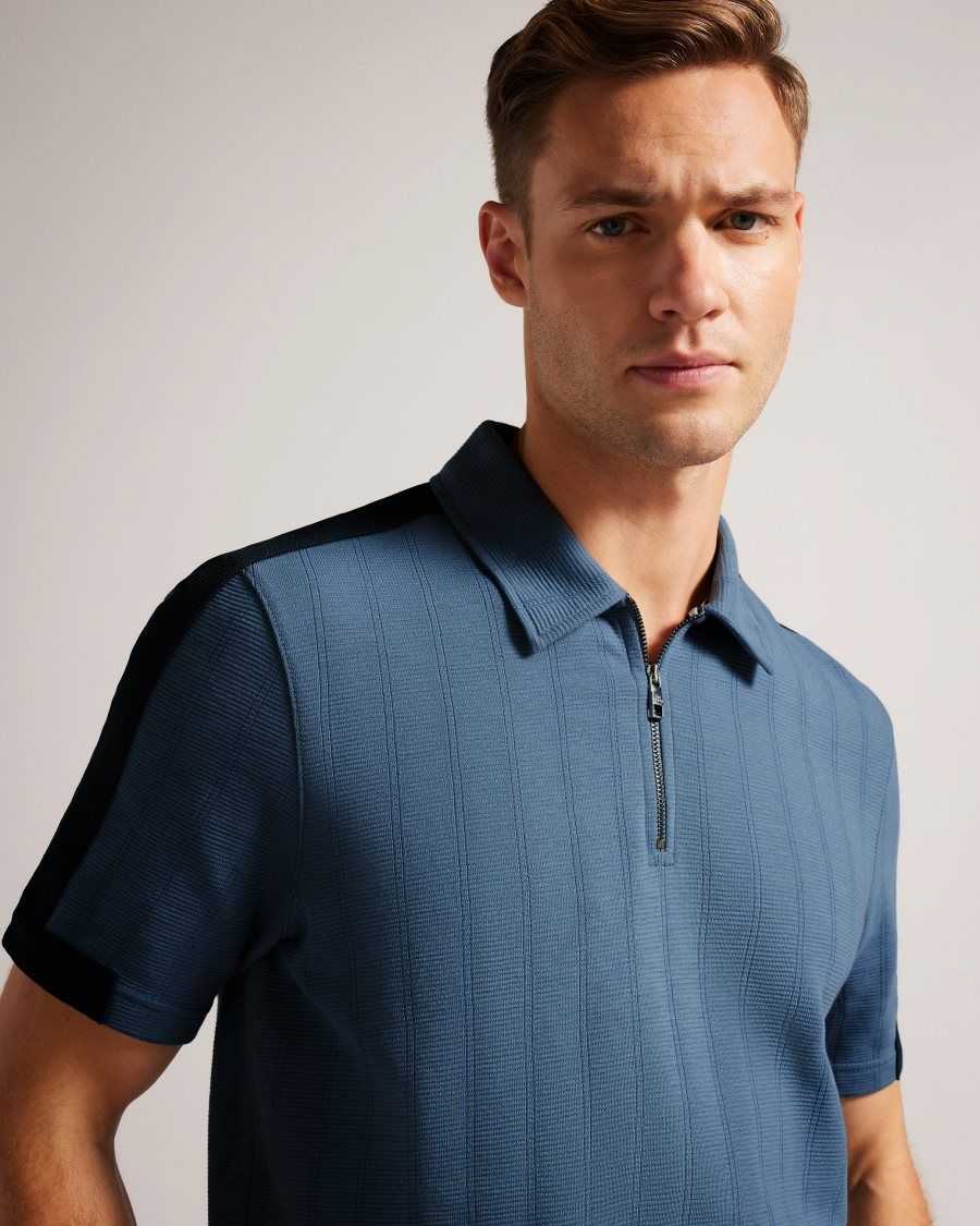 Ted Baker Abloom Short Sleeve Polo Shirt With Zip Medium Blue | 8591234-SI