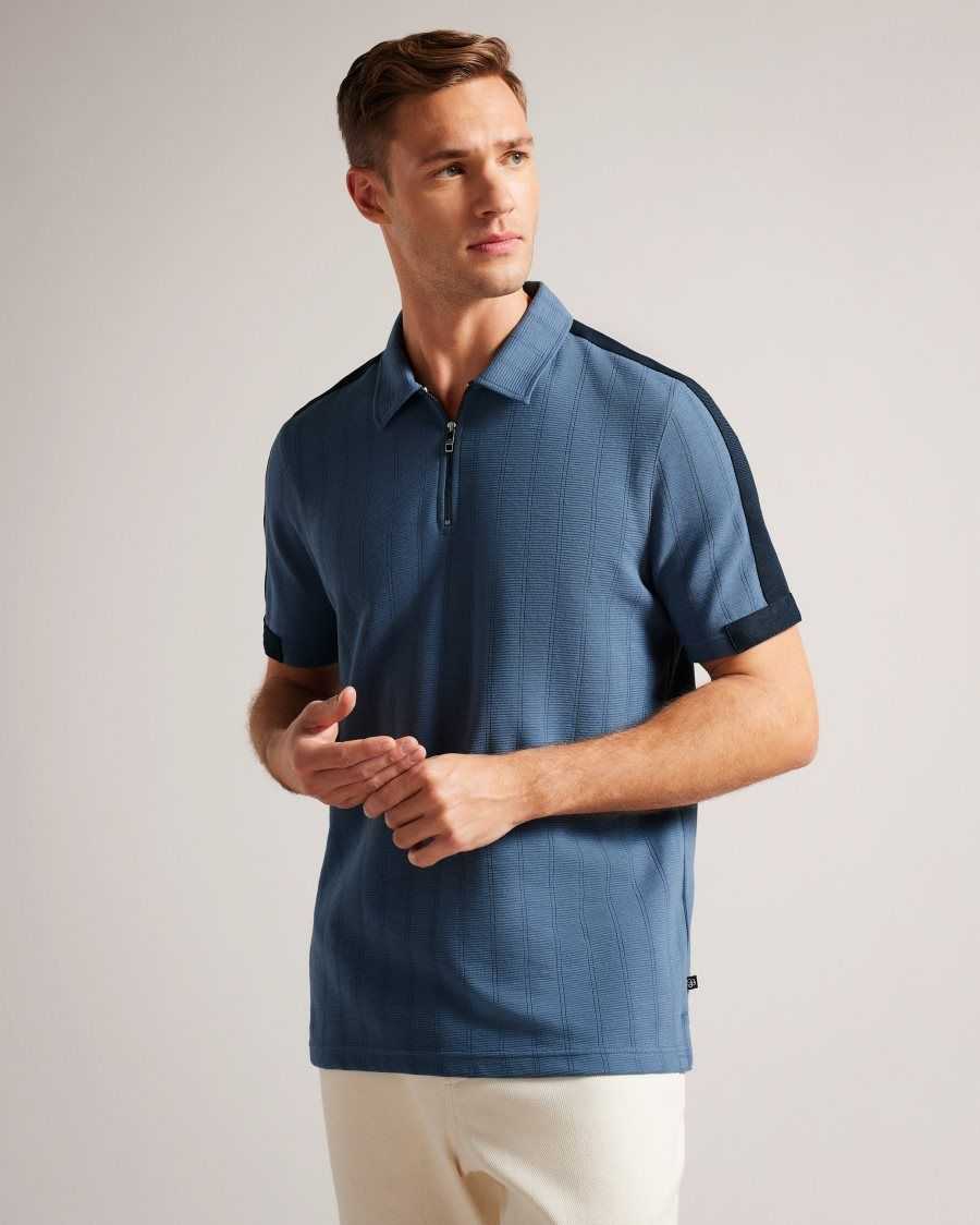 Ted Baker Abloom Short Sleeve Polo Shirt With Zip Medium Blue | 8591234-SI