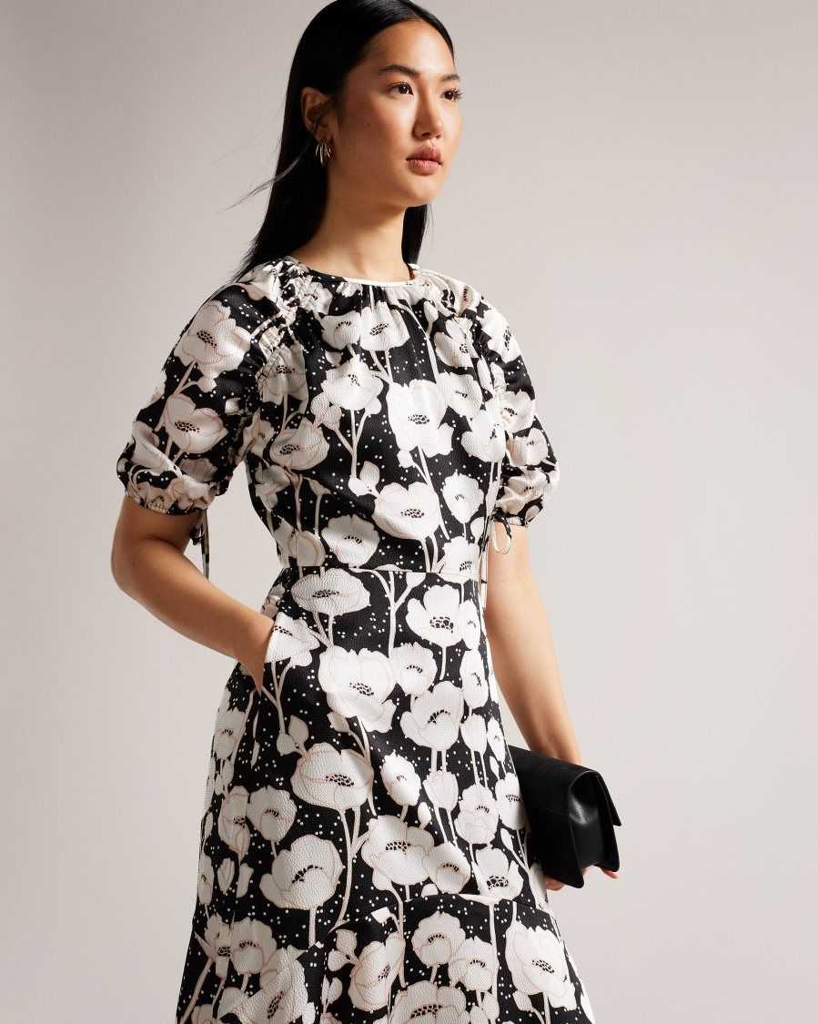 Ted Baker Abriee Puff Sleeve Midi Dress Black | 9248350-EY