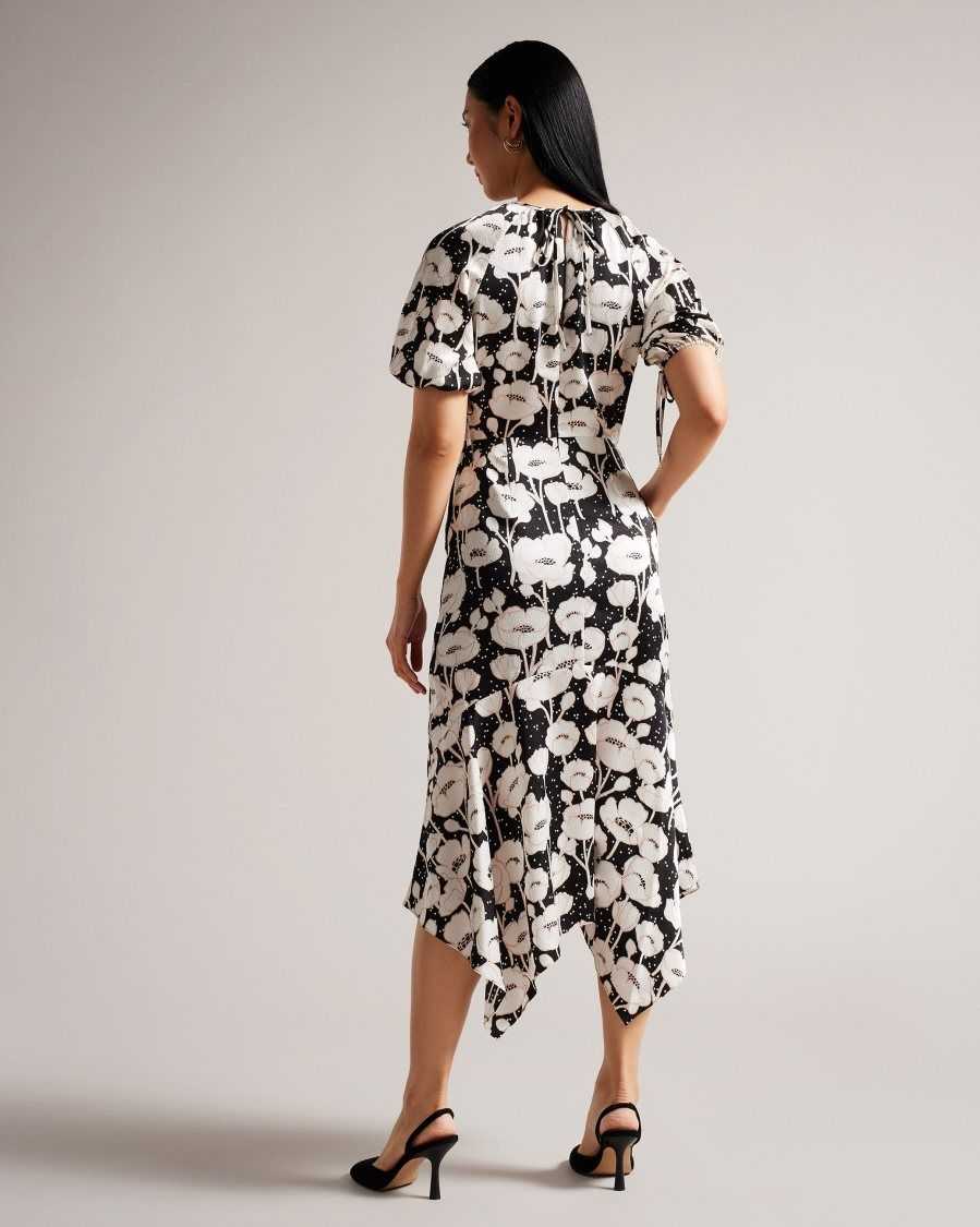 Ted Baker Abriee Puff Sleeve Midi Dress Black | 9248350-EY