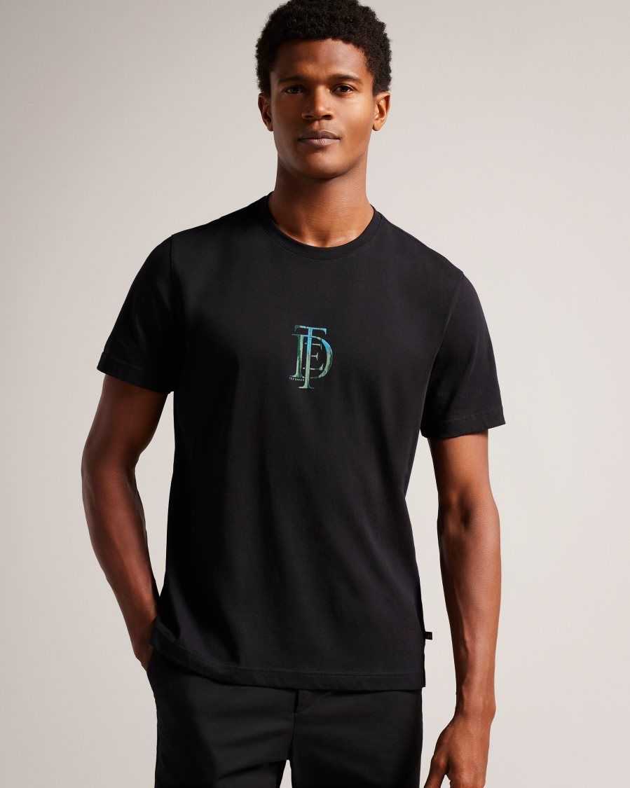 Ted Baker Achram Short Sleeve Regular Fit Logo T-Shirt Black | 5847960-ZB