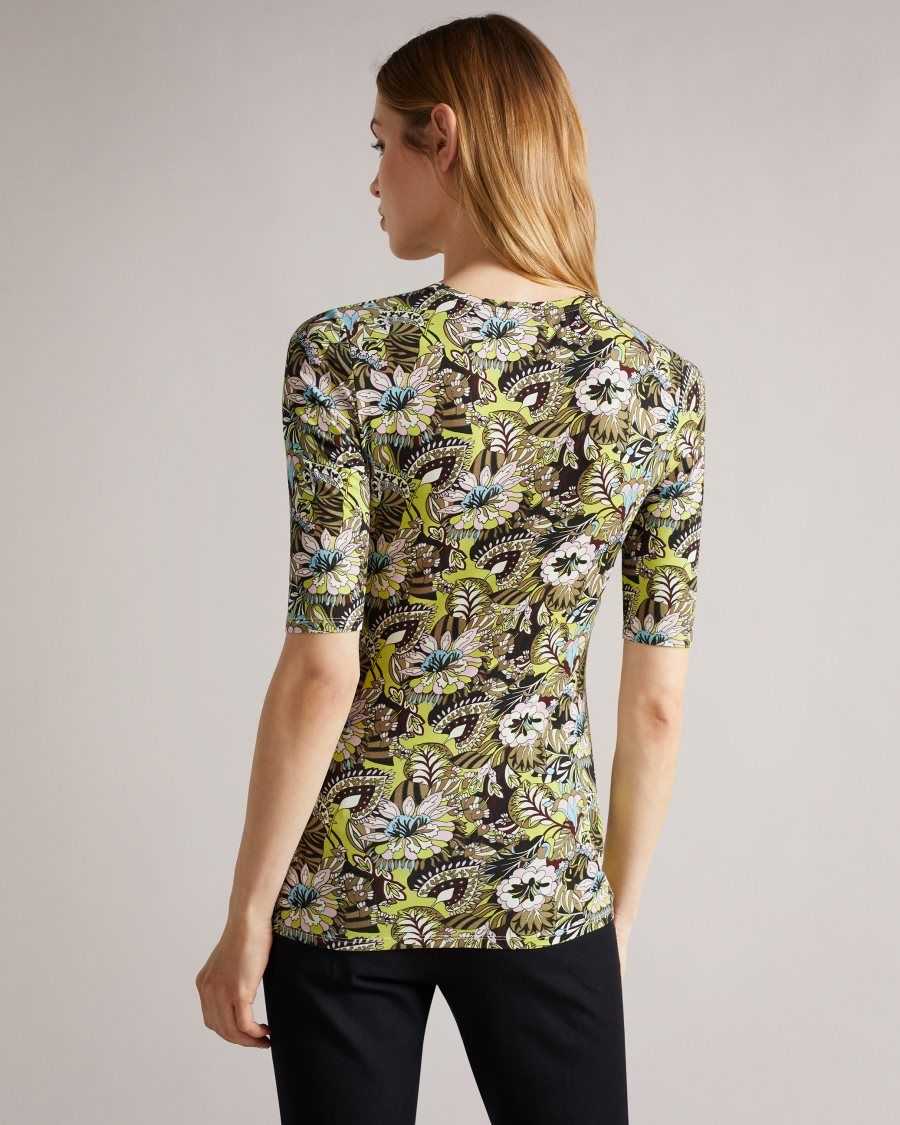 Ted Baker Adria High Neck Printed Top Bright Green | 3796284-DG