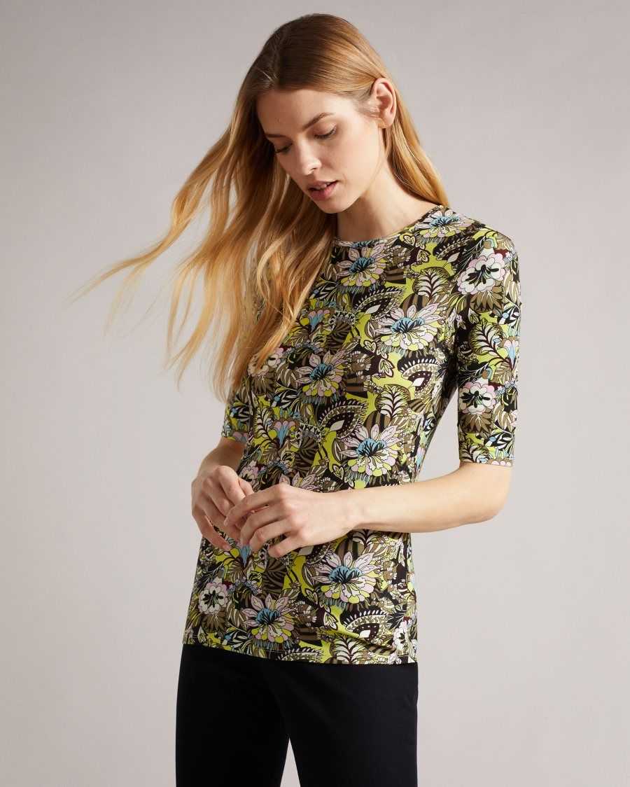 Ted Baker Adria High Neck Printed Top Bright Green | 3796284-DG