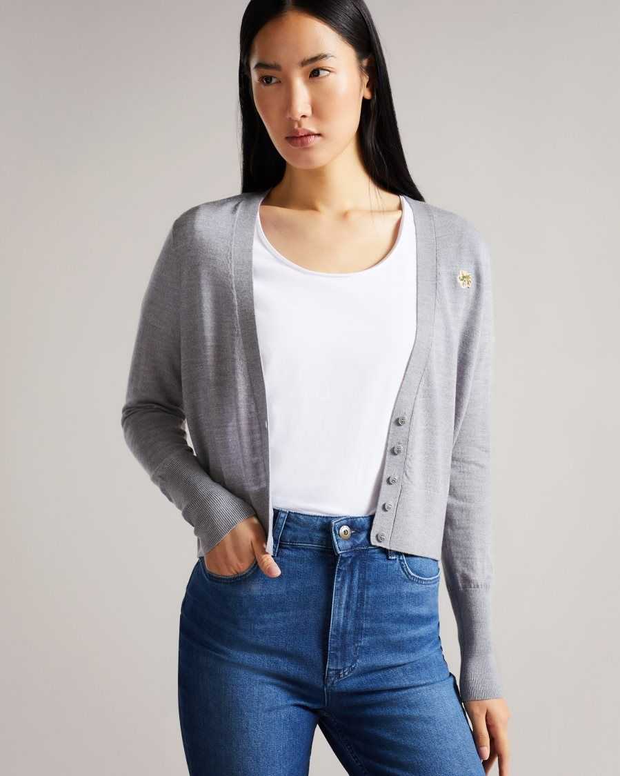 Ted Baker Aiyleen Merino Low V Cardigan Medium Grey | 2795810-PT