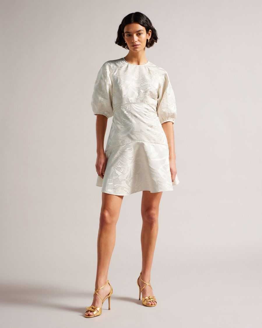 Ted Baker Alannah Puff Sleeve Jacquard Mini Dress Natural | 9260457-FX