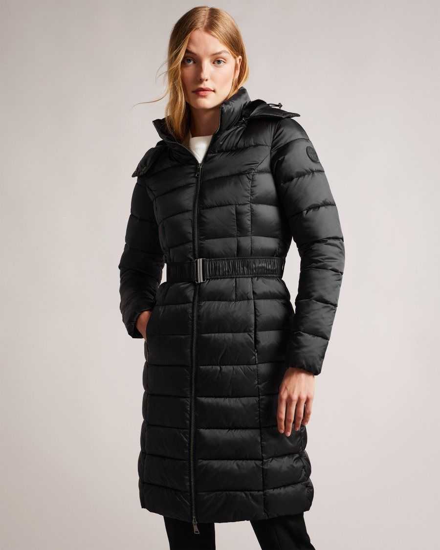 Ted Baker Aliciee Long Padded Showerproof Coat Black | 2915048-IU