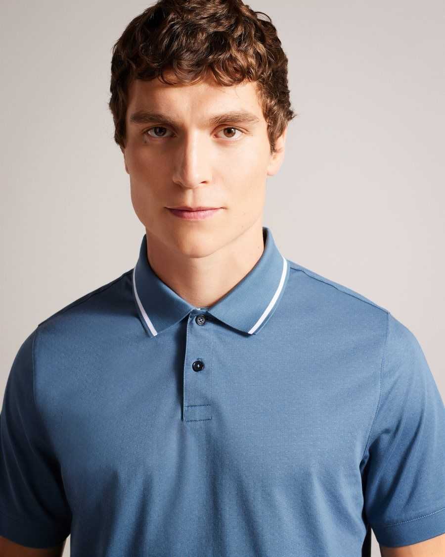 Ted Baker Allard Short Sleeve Polo Shirt Medium Blue | 1248076-DP