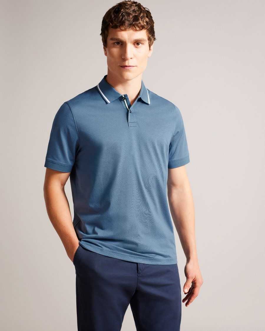 Ted Baker Allard Short Sleeve Polo Shirt Medium Blue | 1248076-DP