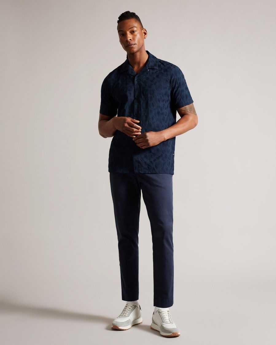 Ted Baker Allbury Short Sleeve Circle Embroidery Shirt Navy | 4185367-VC