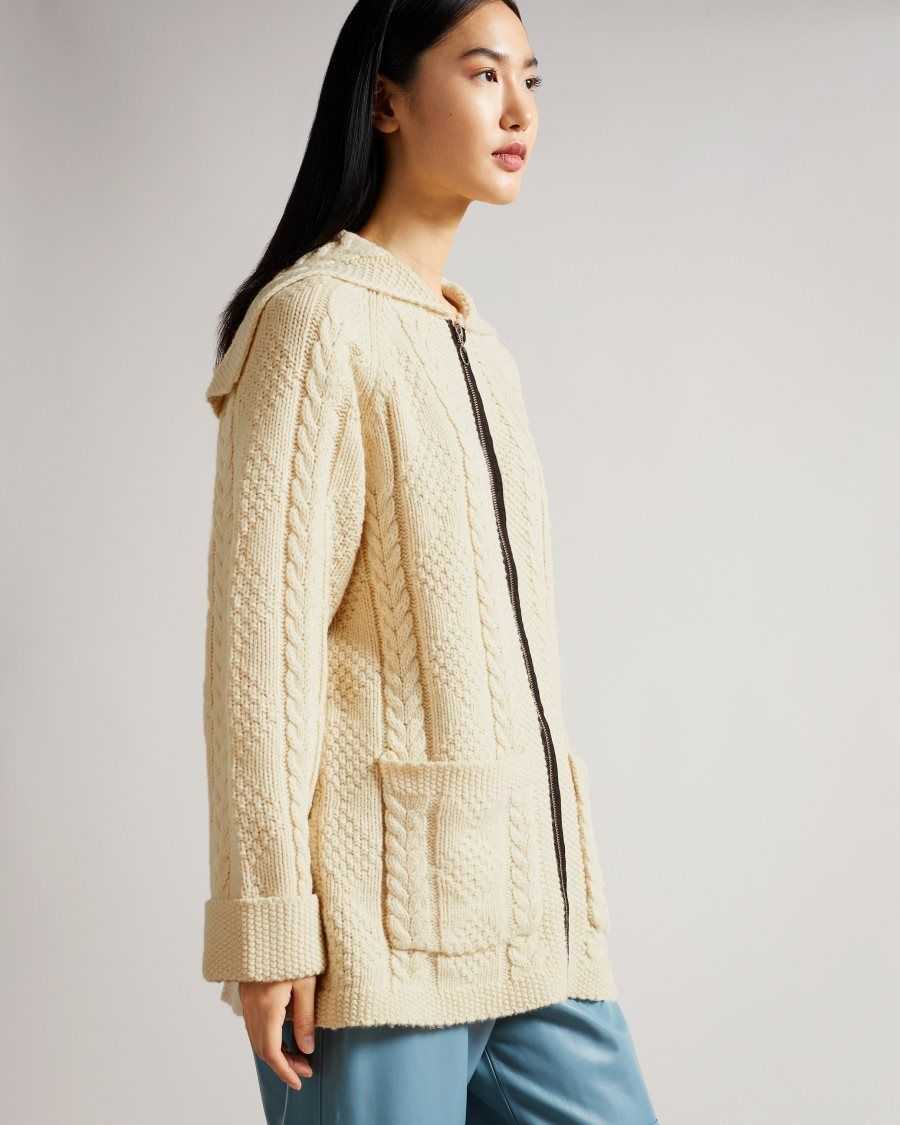 Ted Baker Allmah MIB Ring Pull Zip Front Cardigan Natural | 0714265-EW