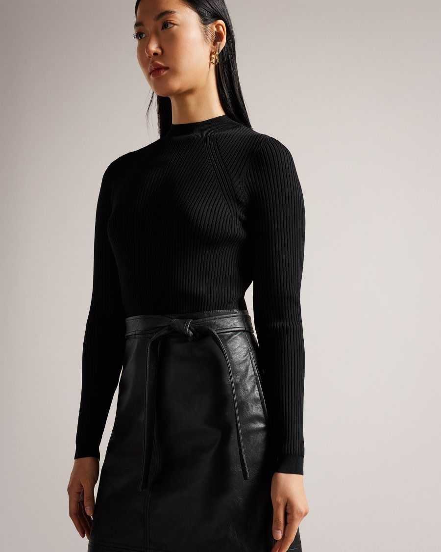 Ted Baker Alltaa Knitted Bodice Dress With Pleather Skirt Black | 7832014-NT