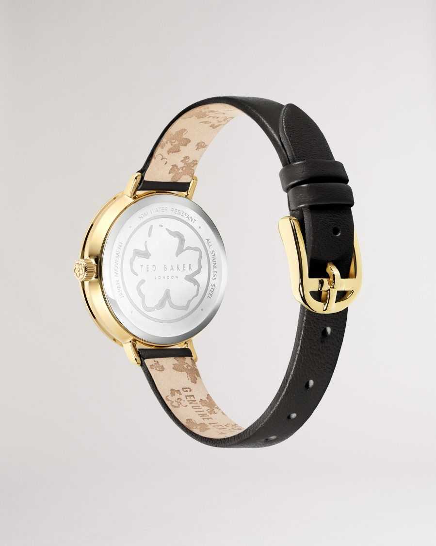 Ted Baker Amieyy Magnolia Detail Leather Watch Black | 9053461-CG