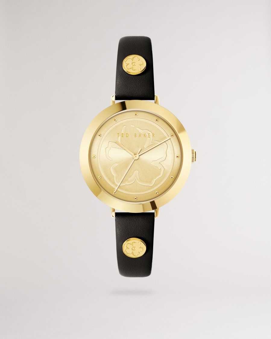 Ted Baker Amieyy Magnolia Detail Leather Watch Black | 9053461-CG