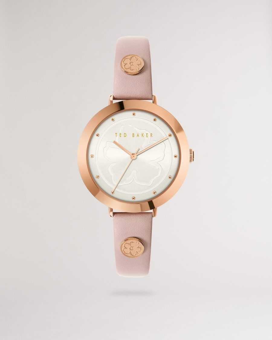 Ted Baker Ammmy Magnolia Detail Leather Watch Pink | 0534987-ER