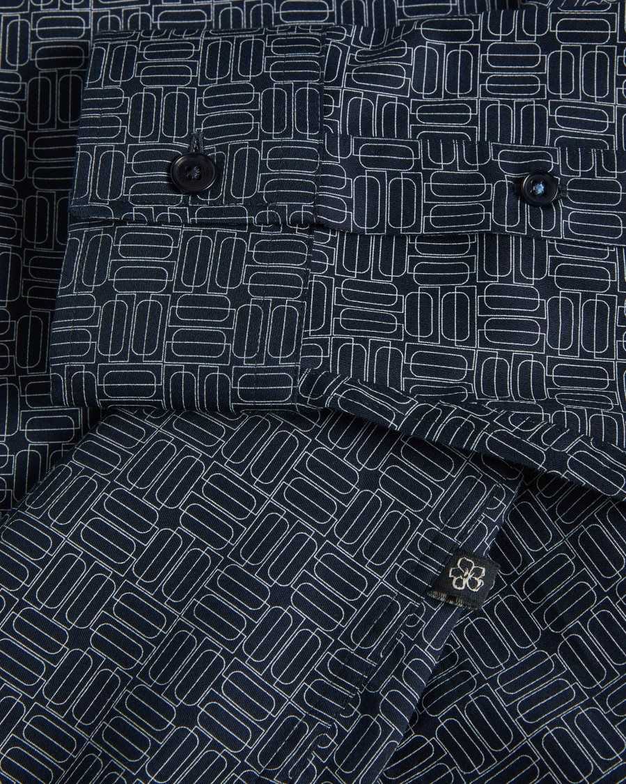 Ted Baker Andover Long Sleeve Geometric Print Shirt Navy | 3597142-MA