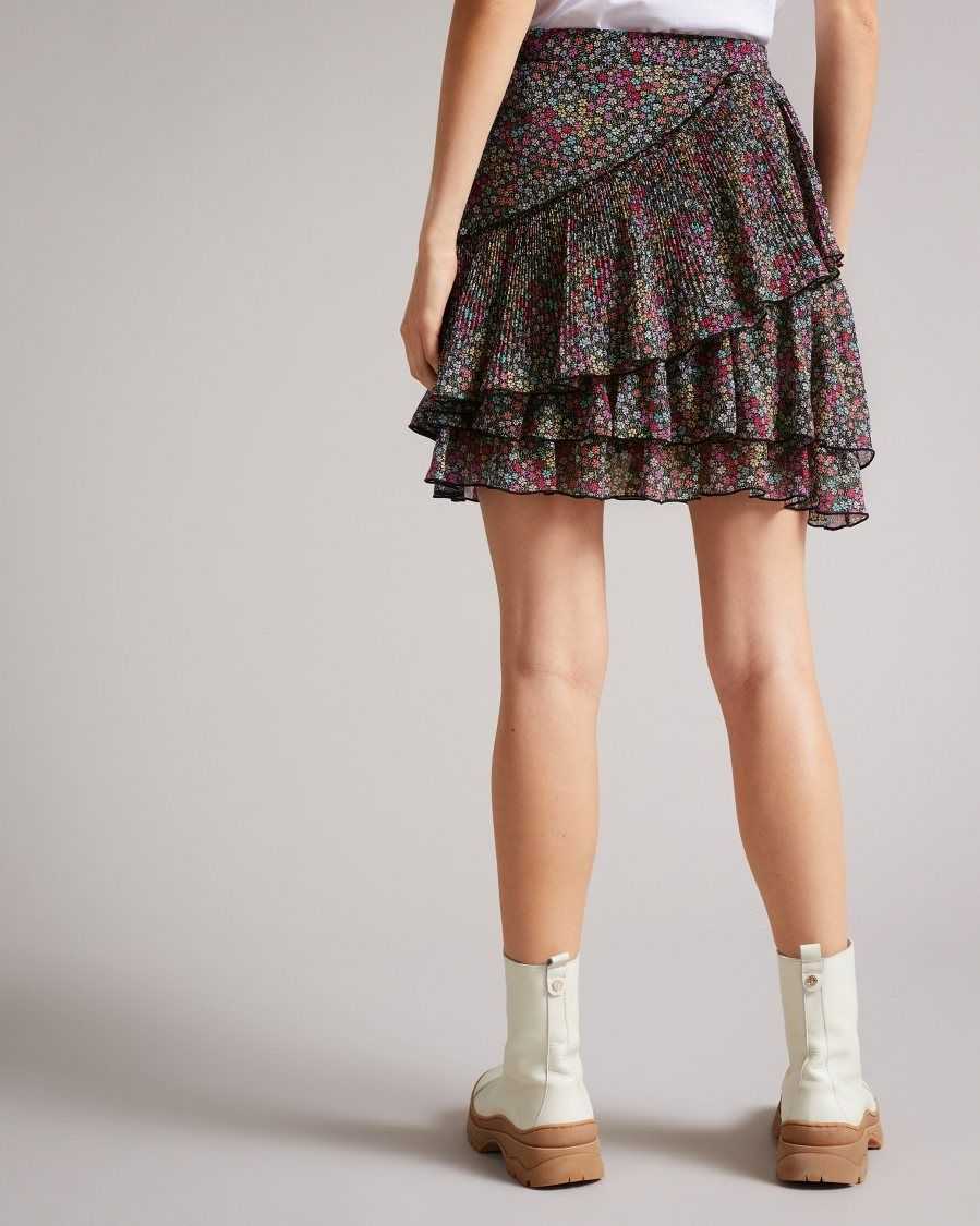 Ted Baker Aneka Tiered floral mini skirt Black | 2501689-SJ