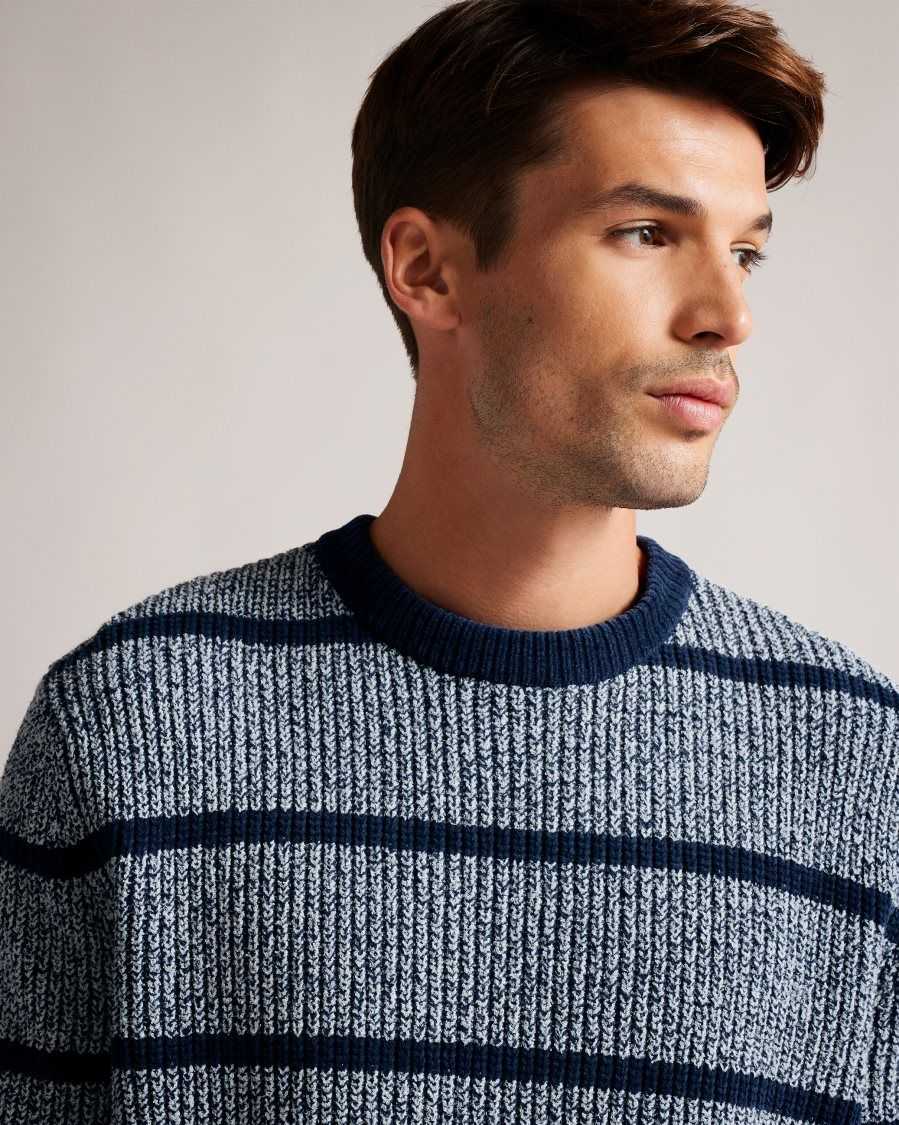 Ted Baker Angio Regular Fit Textured Stripe Jumper Blue | 2401896-RA