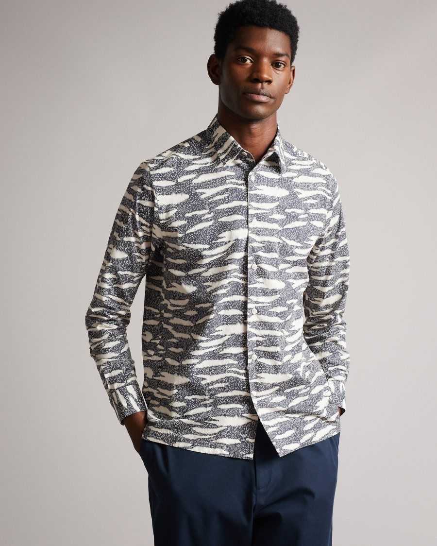 Ted Baker Annex Long Sleeve Zebra Print Shirt Navy | 9360824-SQ