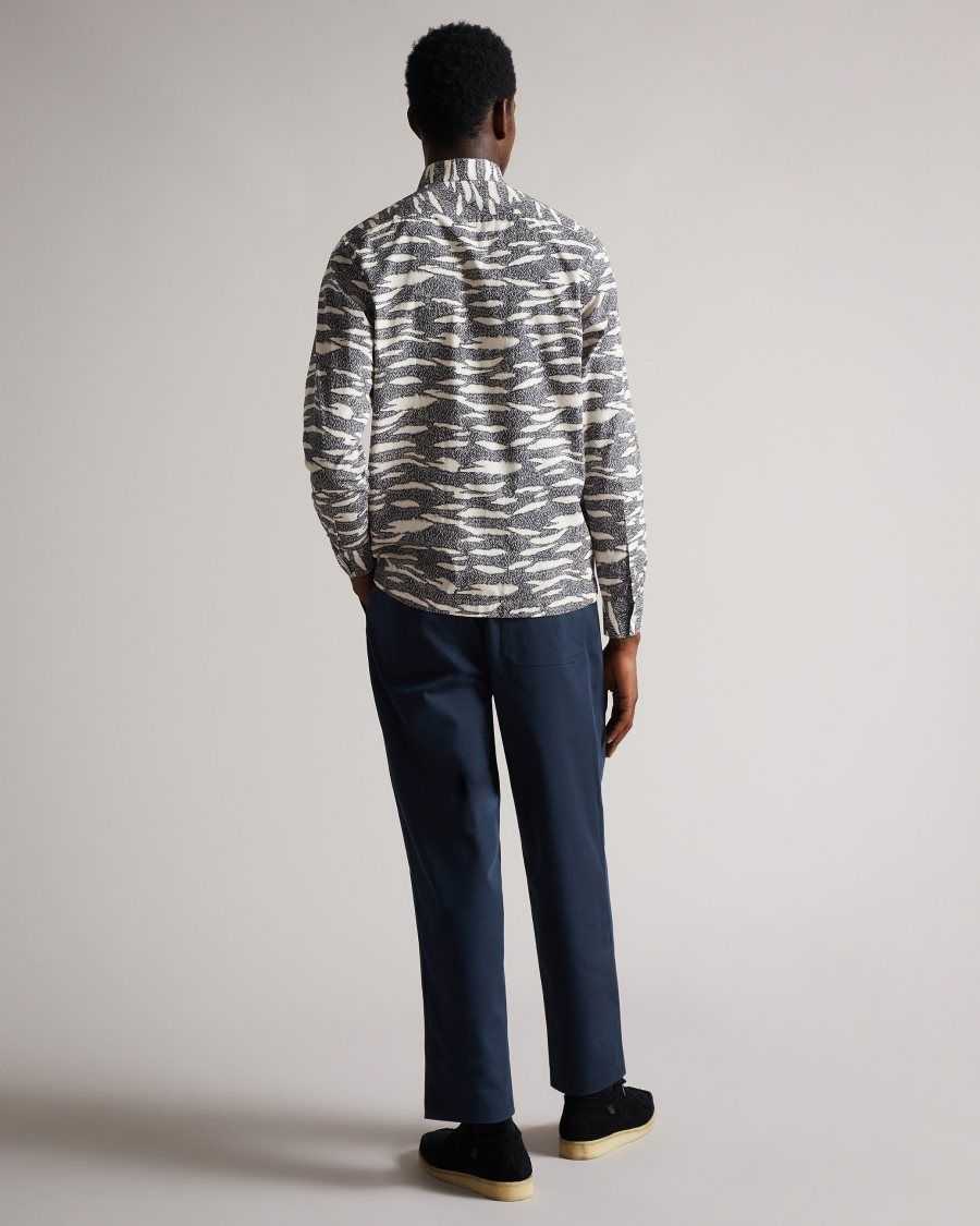 Ted Baker Annex Long Sleeve Zebra Print Shirt Navy | 9360824-SQ