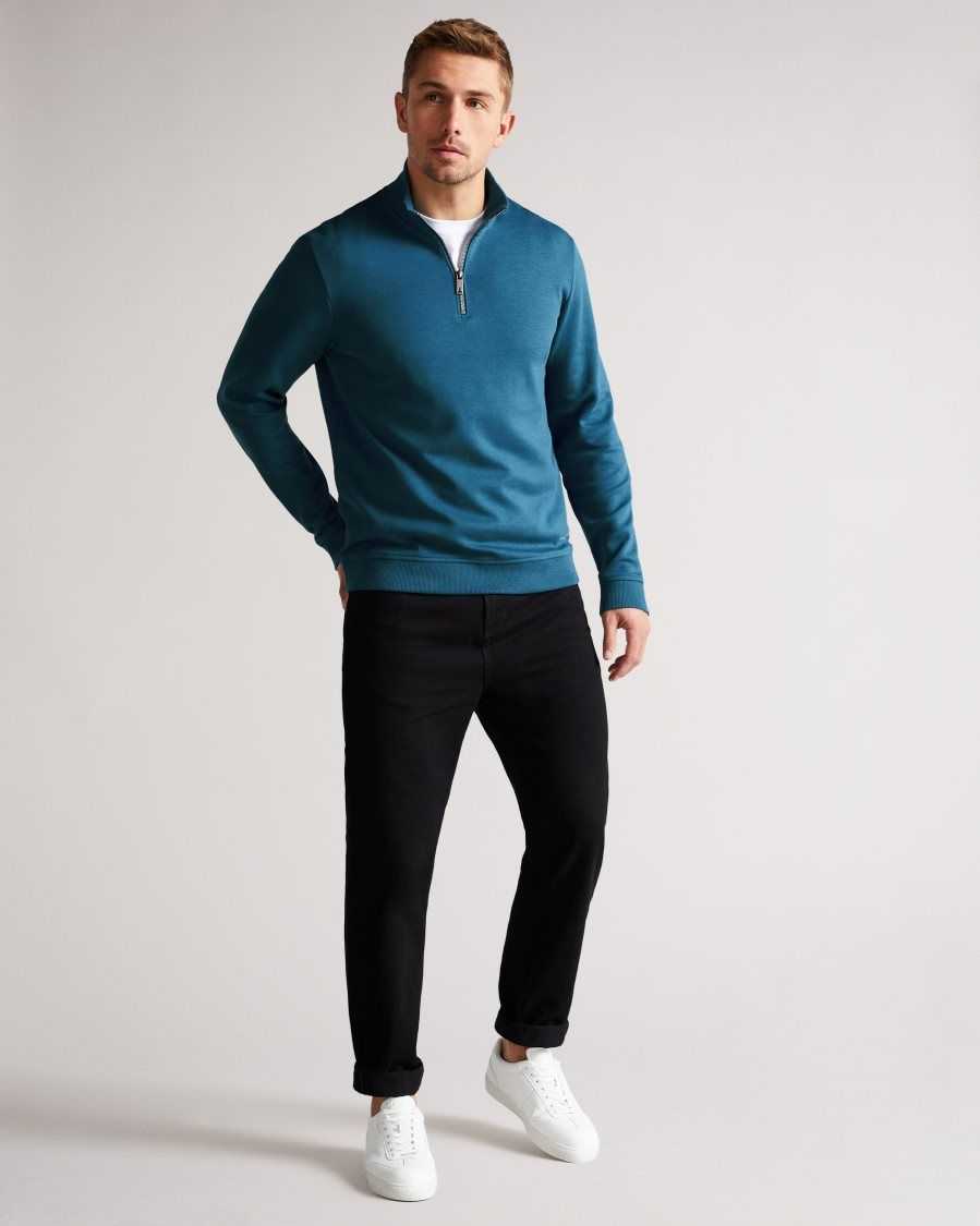 Ted Baker Antram Long Sleeve Half Zip Funnel Neck Teal-Blue | 9430186-HB