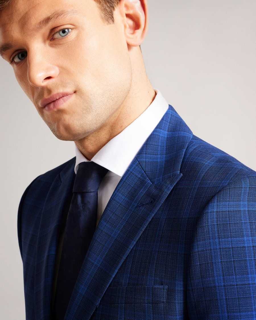 Ted Baker Apolloj Wool And Silk Check Suit Jacket Dark Blue | 3580471-RU