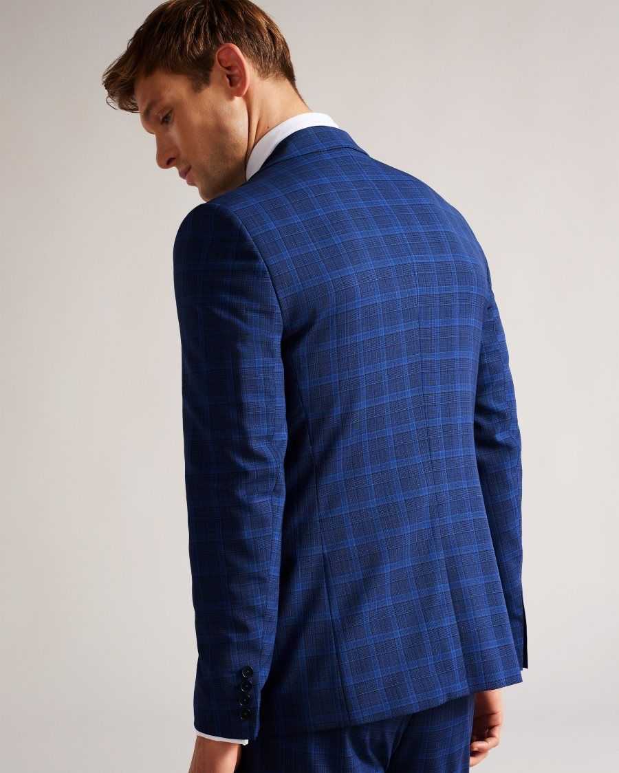 Ted Baker Apolloj Wool And Silk Check Suit Jacket Dark Blue | 3580471-RU