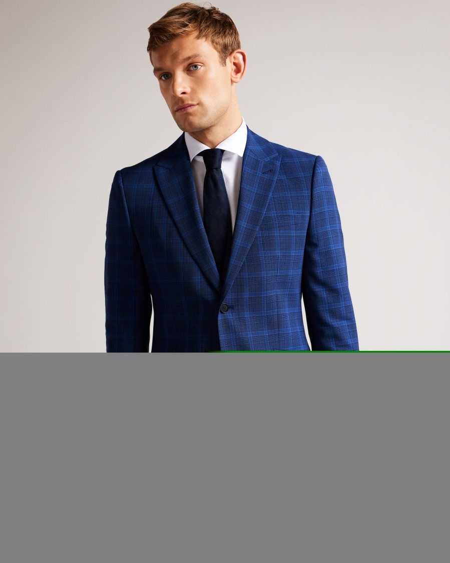 Ted Baker Apolloj Wool And Silk Check Suit Jacket Dark Blue | 3580471-RU