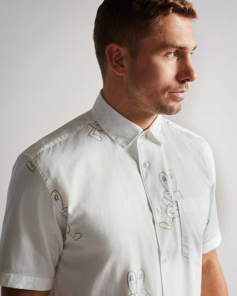 Ted Baker Ardenn SS Reverse Printed Character Shirt White | 8719345-WX