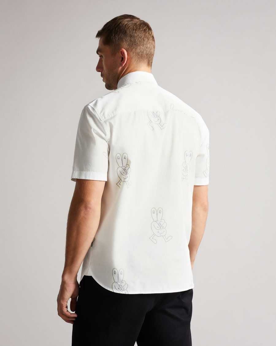 Ted Baker Ardenn SS Reverse Printed Character Shirt White | 8719345-WX