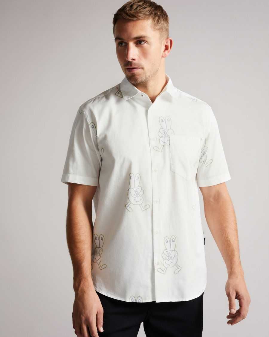 Ted Baker Ardenn SS Reverse Printed Character Shirt White | 8719345-WX