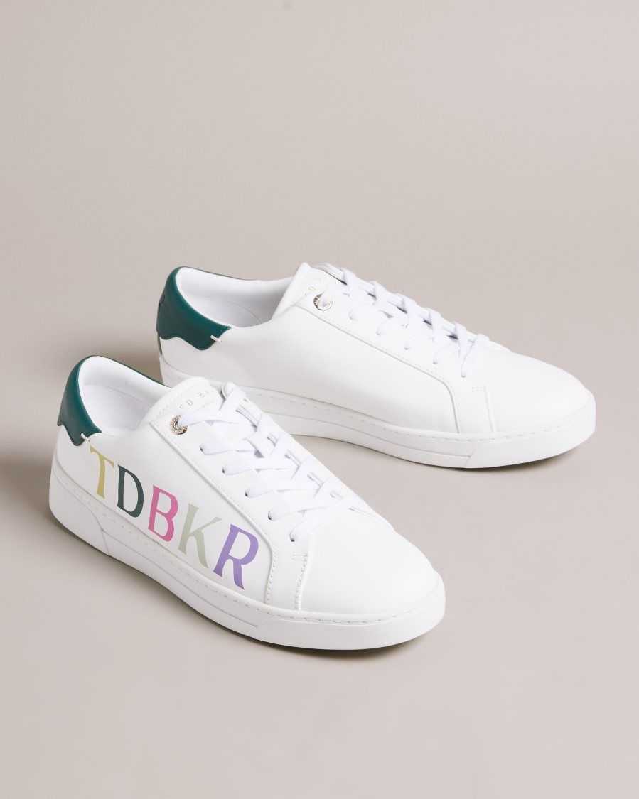 Ted Baker Artii Branded Leather Cupsole Trainers White | 4950281-OH