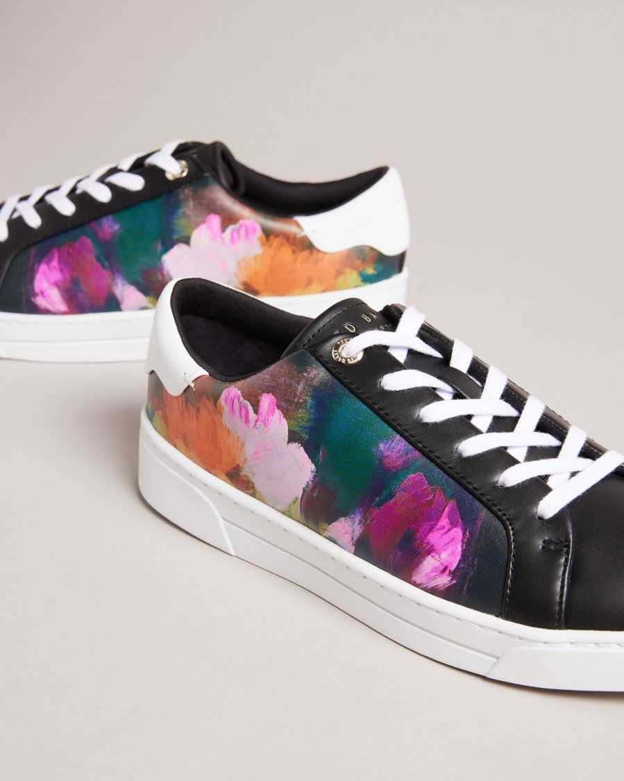 Ted Baker Artoh Art Print Leather Cupsole Trainers Black | 4520983-PT