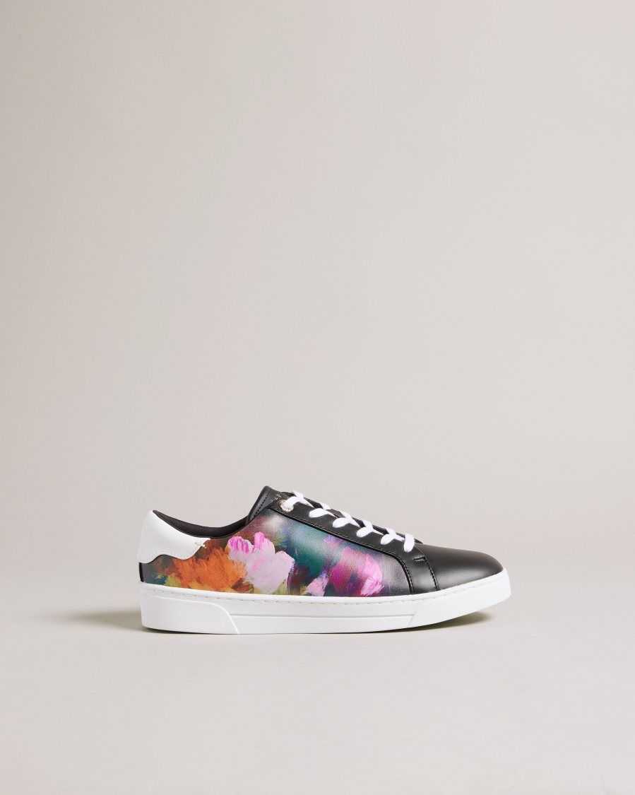 Ted Baker Artoh Art Print Leather Cupsole Trainers Black | 5184390-PA