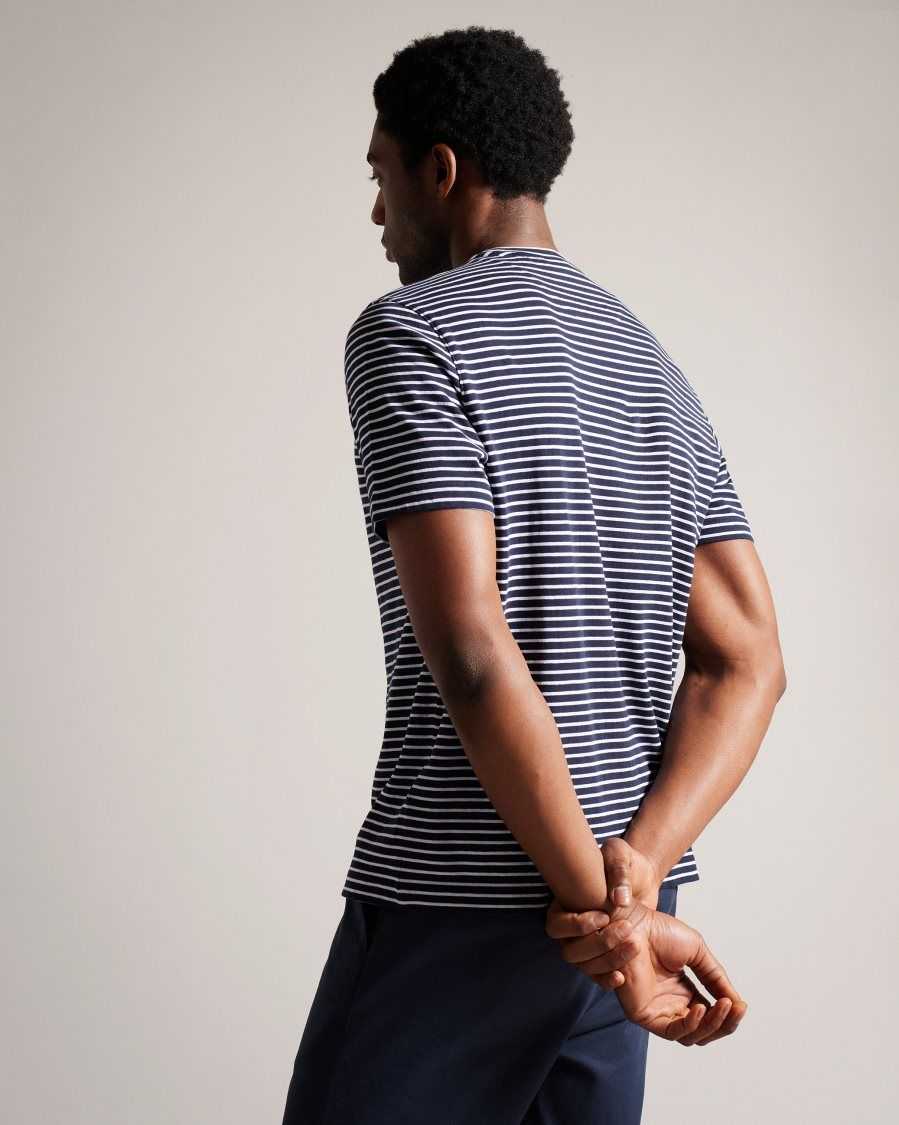 Ted Baker Arvan Short Sleeve Striped T-Shirt Navy | 0619734-NO