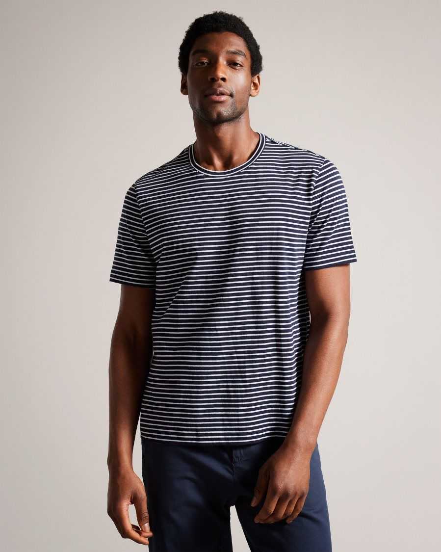 Ted Baker Arvan Short Sleeve Striped T-Shirt Navy | 0619734-NO