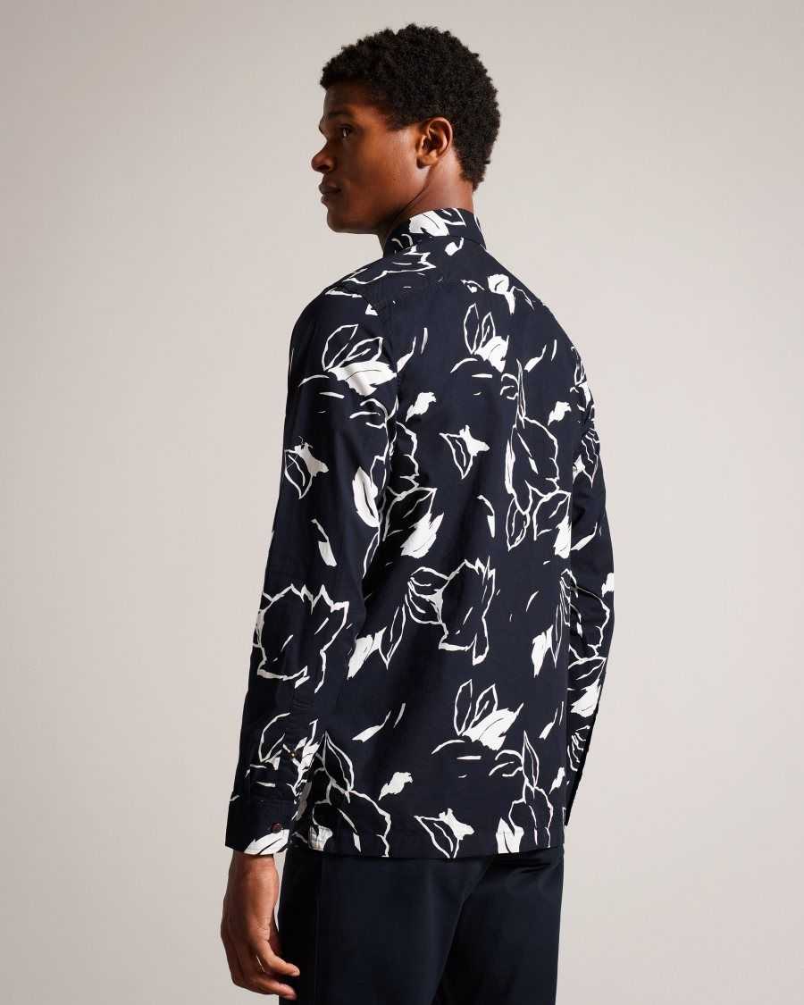 Ted Baker Ashlo Long Sleeve Floral Outline Printed Shirt Navy | 1304672-OF