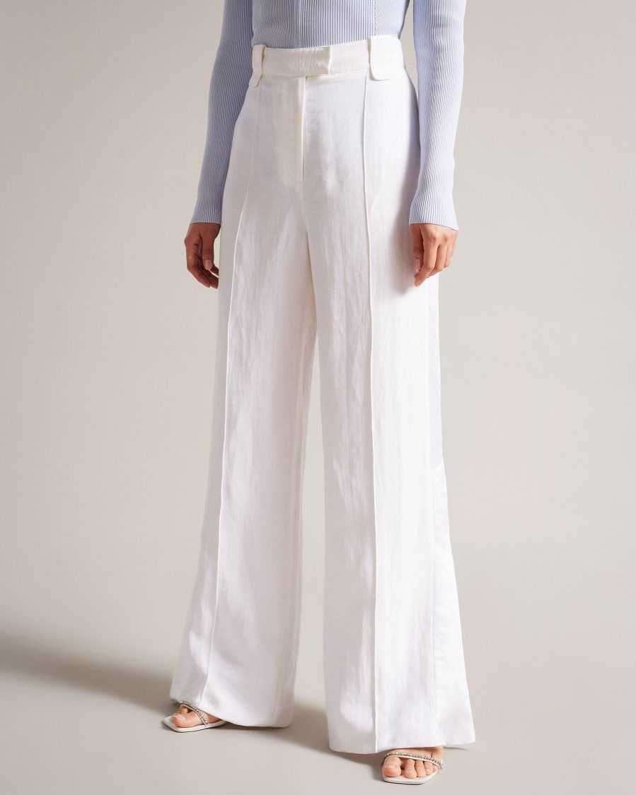 Ted Baker Astaat Wide Leg Tuxedo Trousers With Side Split Cream | 7248615-KW