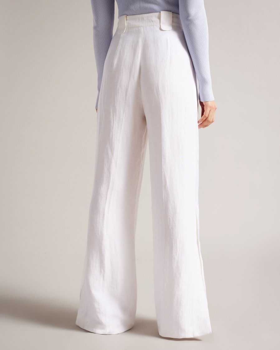 Ted Baker Astaat Wide Leg Tuxedo Trousers With Side Split Cream | 7248615-KW