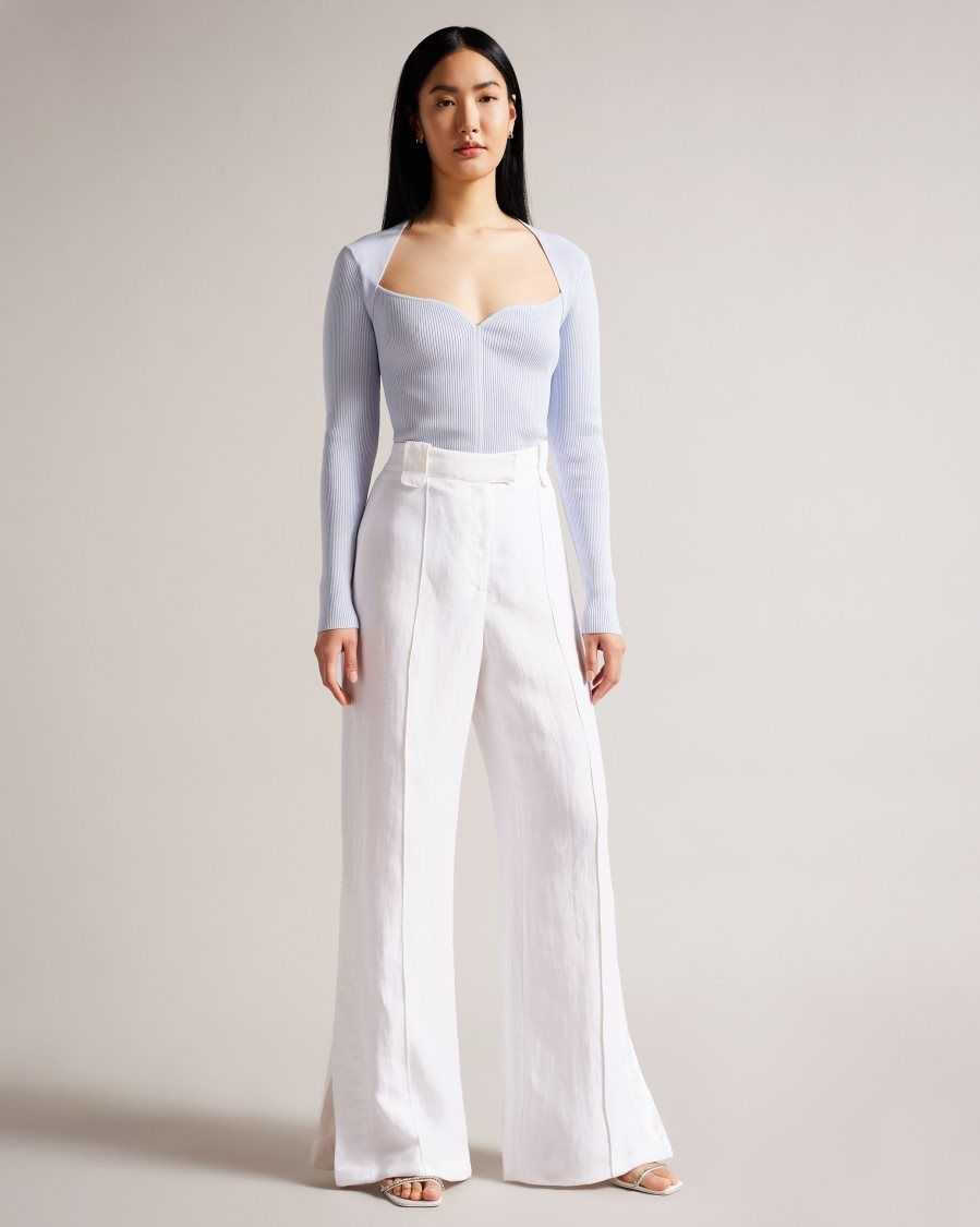 Ted Baker Astaat Wide Leg Tuxedo Trousers With Side Split Cream | 7248615-KW