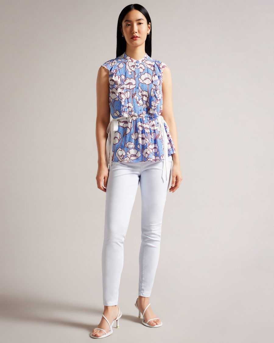 Ted Baker Audriar Poppy Peplum Top With Contrast Ties Blue | 1059834-TC