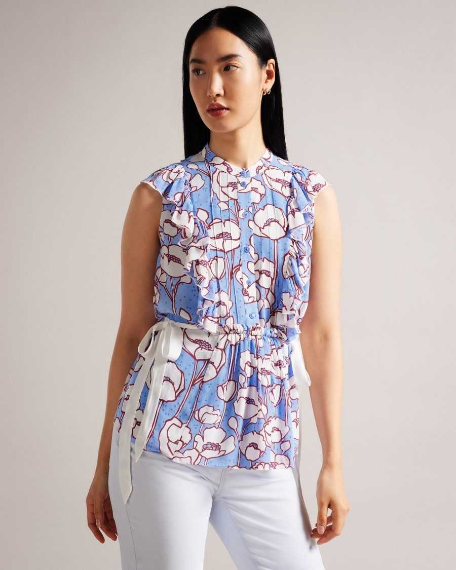 Ted Baker Audriar Poppy Peplum Top With Contrast Ties Blue | 1059834-TC