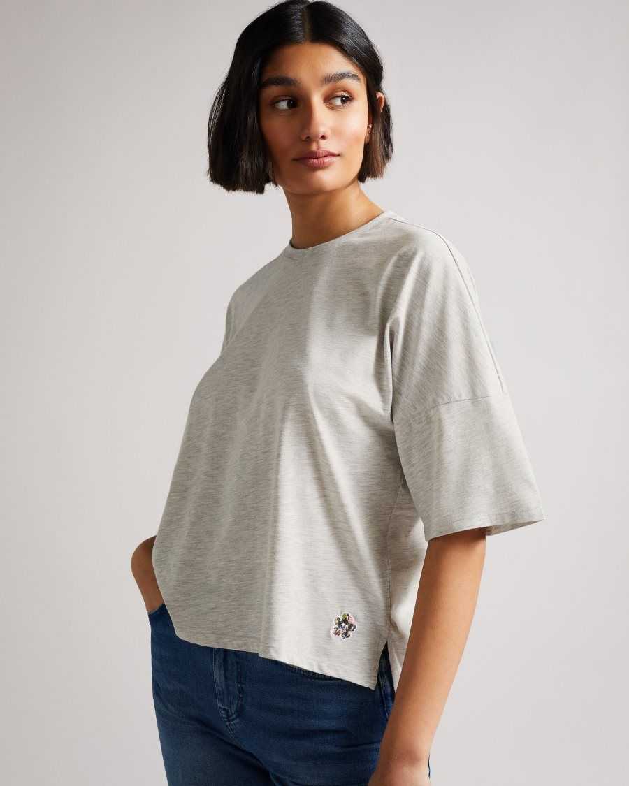 Ted Baker Avann Cotton Boxy Tee Medium Grey | 7495360-LK