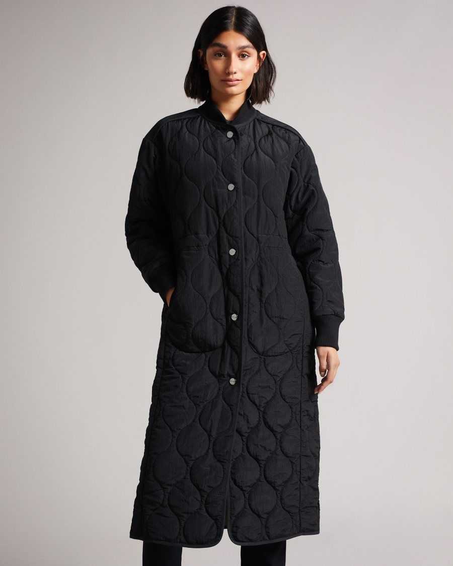 Ted Baker Avverii Long Quilted Coat Black | 1689342-WG