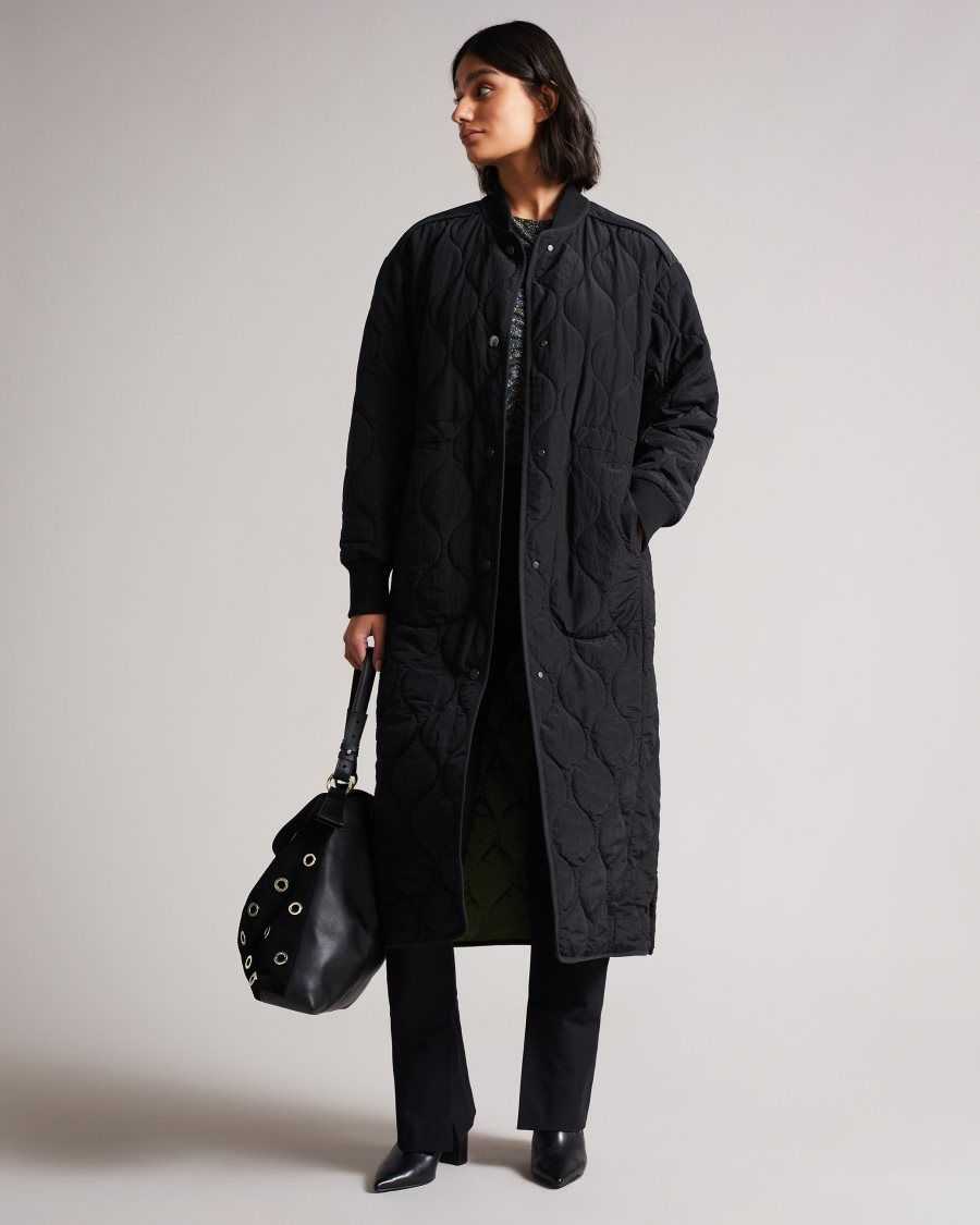 Ted Baker Avverii Long Quilted Coat Black | 1689342-WG